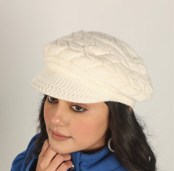 Beret Woolen Warm Cap White